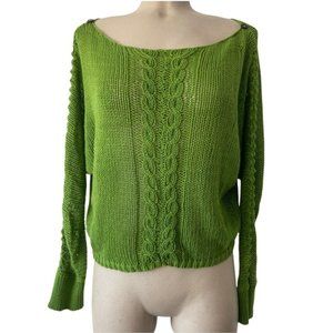 WOODEN SHIPS Women's Green Open Knit Long Sleeve Pullover Sweater Small/Medium